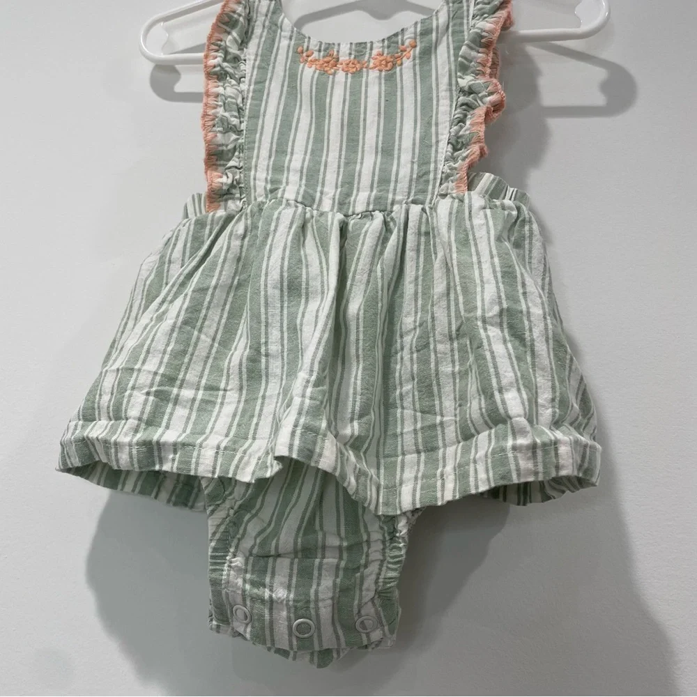 KIDS: Carter’s Just One You Baby Girls' Linen Striped Romper in Green
